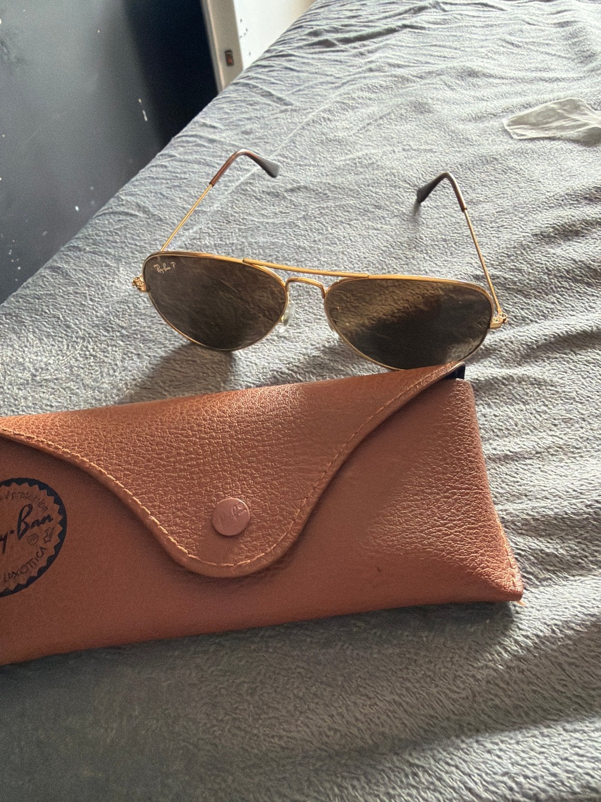 Ray-Ban Aviator Zonnebril met Gepolariseerde Glazen, Gebruikt, Zonnebril, Bruin, Ophalen of Verzenden