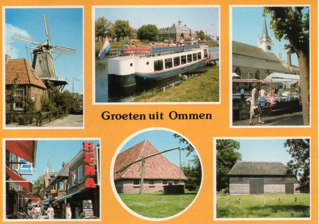 Ansichtkaart Ommen, 6-luik, molen, boot, dorp, boerderij, Ophalen of Verzenden, 1960 tot 1980, Gelopen, Overijssel