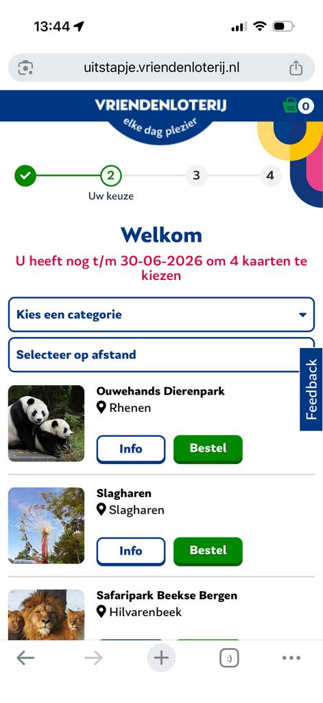 Uitstapje voor 4 naar keuze vriendenloterij, Tickets en Kaartjes, Twee personen, Ticket of Toegangskaart