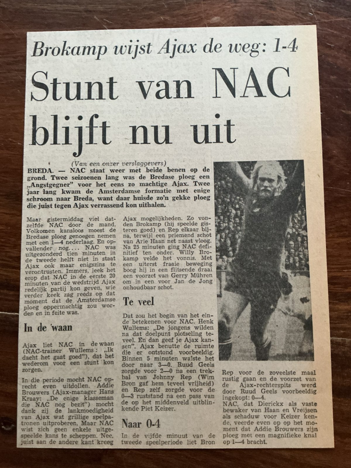 Voetbal krantenartikel NAC Ajax september 1974, Ophalen of Verzenden, Knipsel(s)