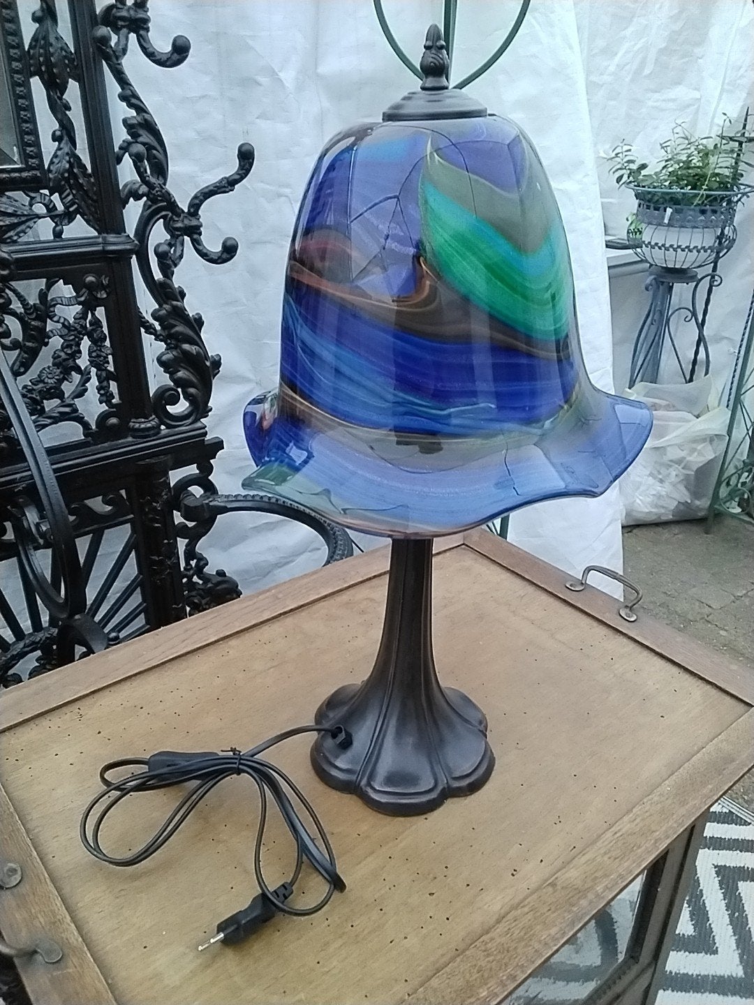 Art Deco Tafellamp met Murano Glazen Kap - 53 cm Hoog, Ophalen of Verzenden