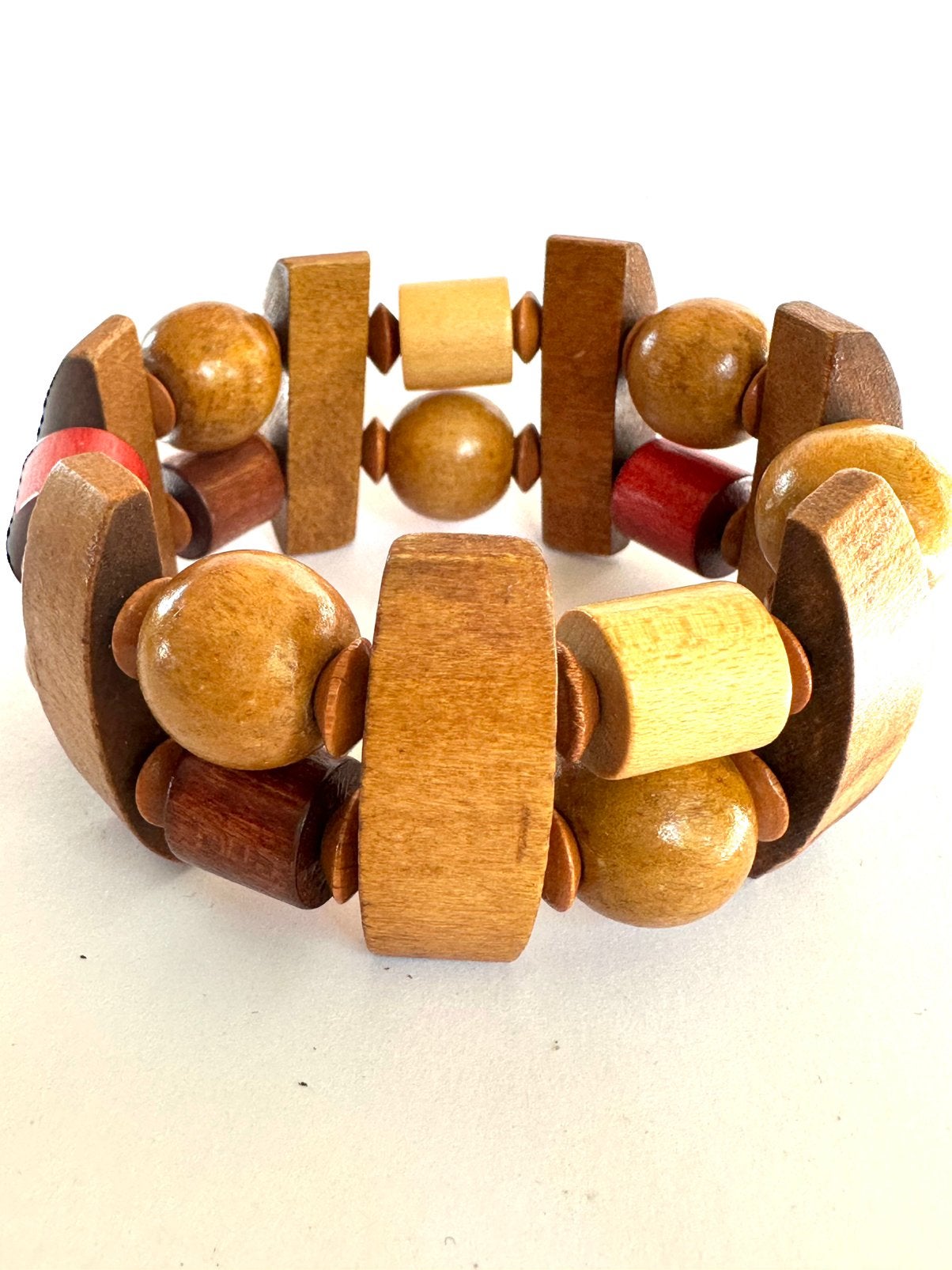 Vintage houten kralen stretch armband, Gebruikt, Overige kleuren, Verzenden, Met bedels of kralen