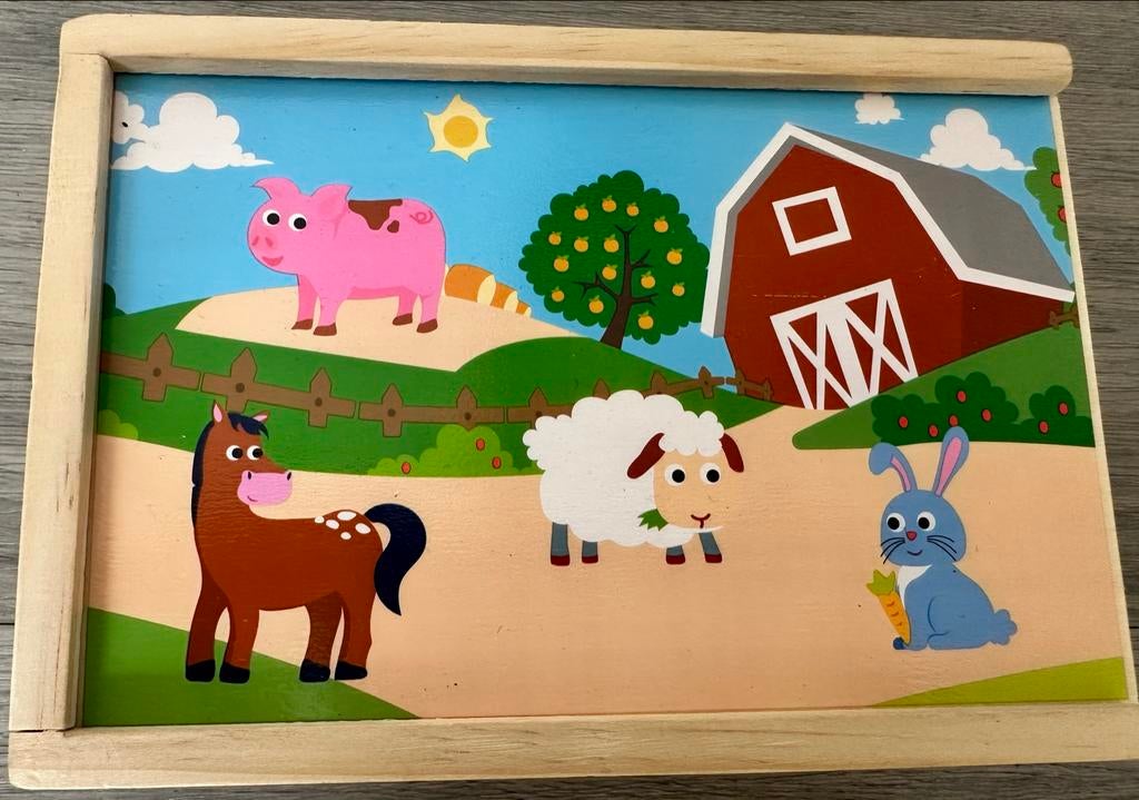Houten Domino Spel met Boerderijthema, Kinderen en Baby's, Ophalen of Verzenden, Zo goed als nieuw, Overige typen