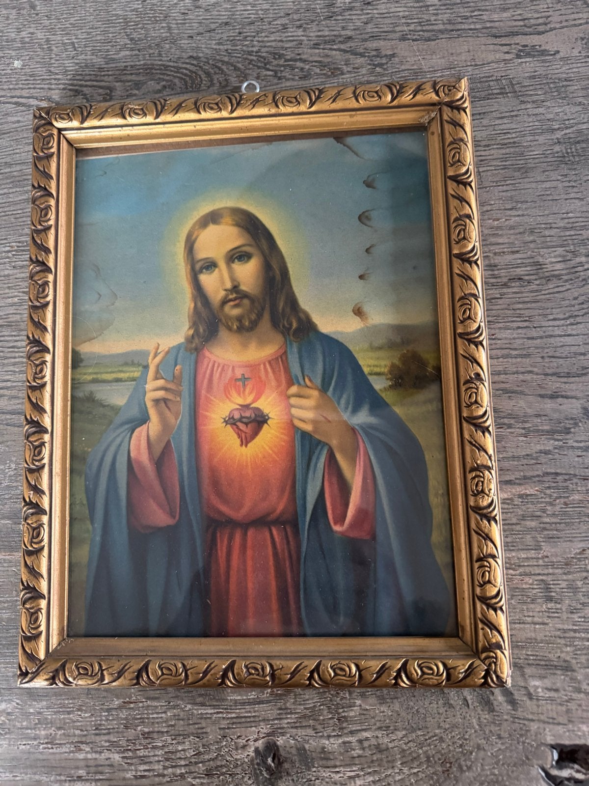 Vintage Jezus Christus schilderij in gouden lijst, Ophalen of Verzenden