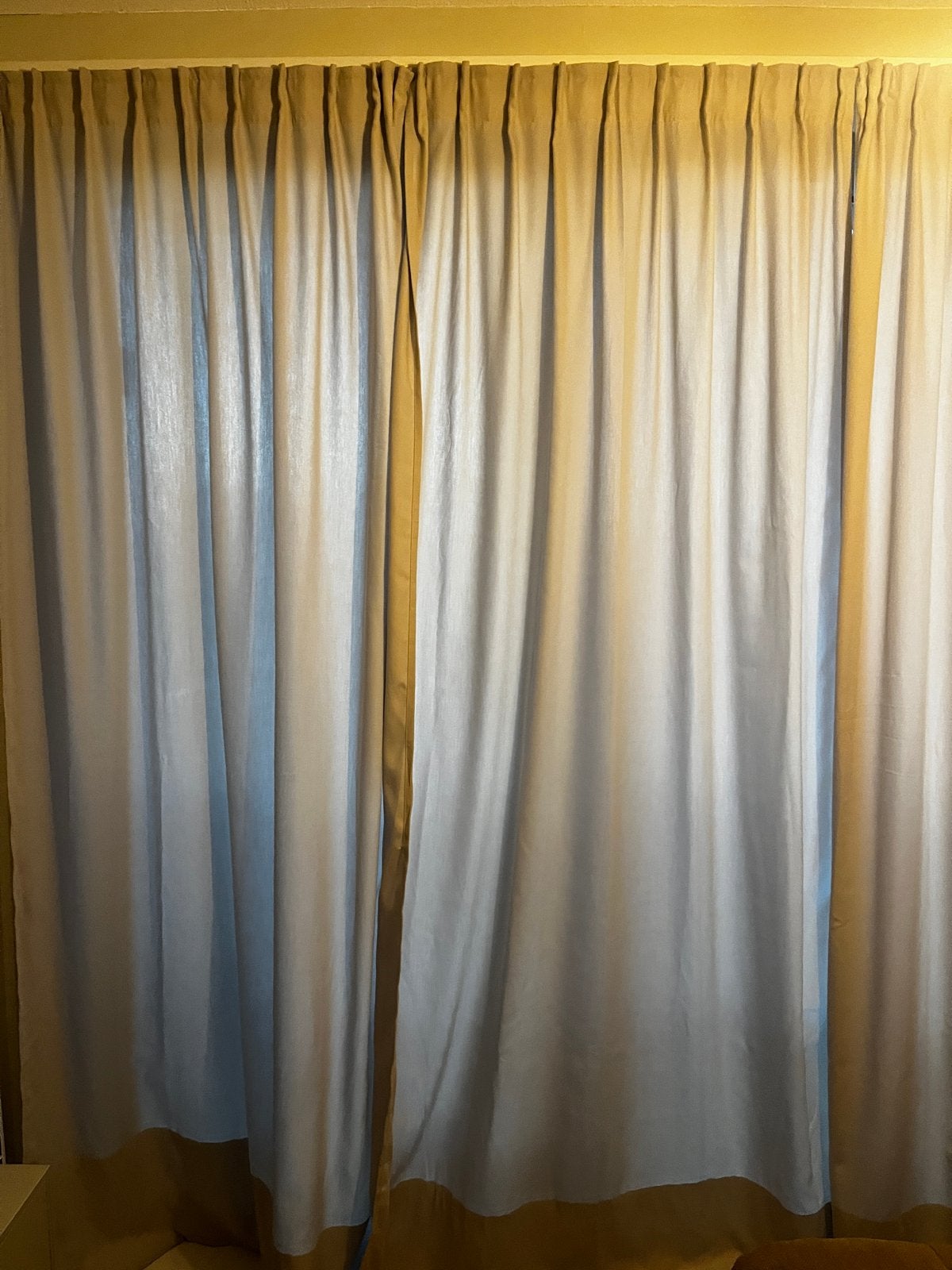 GINSTMOTT Curtains, 2 pair, beige/with heading tape,, Huis en Inrichting, Ophalen, Gebruikt, Beige, Lichtdoorlatend