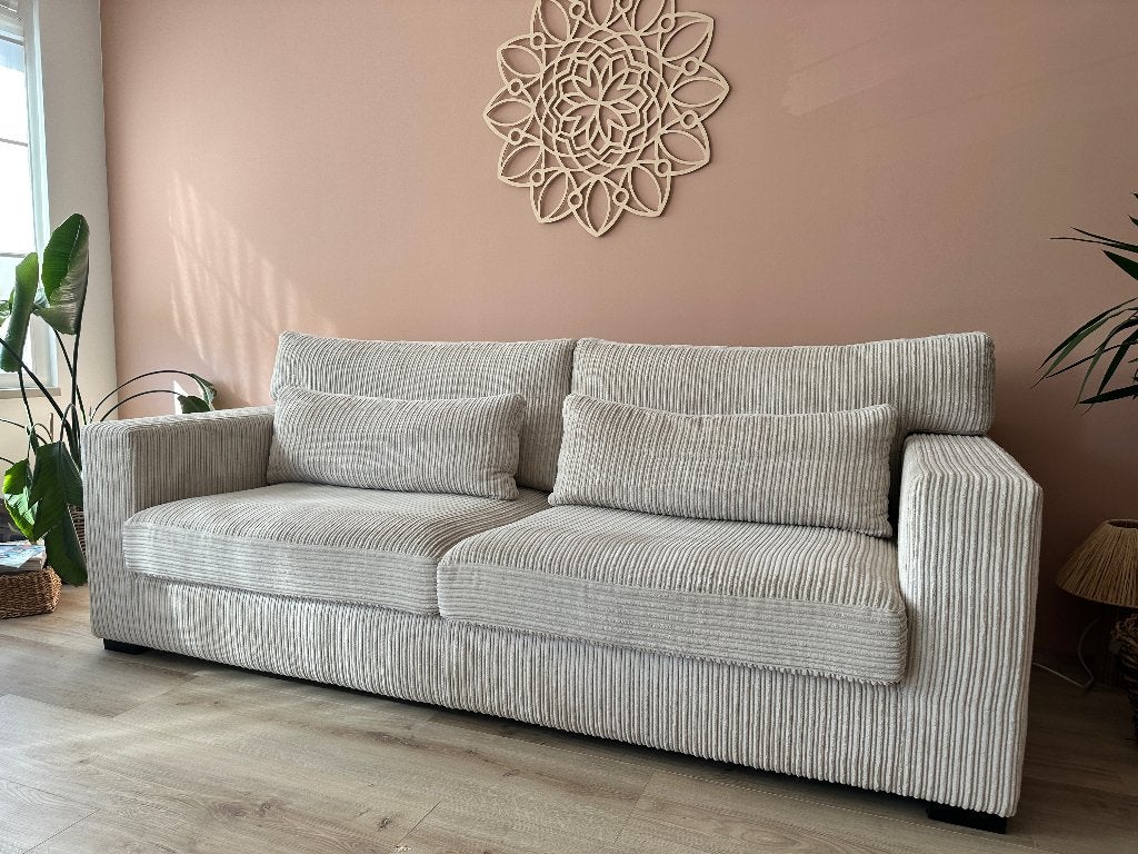 Comfortabele ribstof bank - 240cm breed, Ophalen, Modern, Comfortabel, 100 tot 125 cm, Zo goed als nieuw