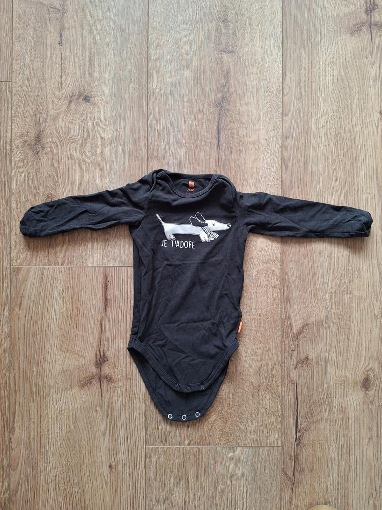 HEMA Romper - Maat 74/80 - Donkergrijs met Teckel, Ophalen of Verzenden, Gebruikt, HEMA, Jongetje of Meisje