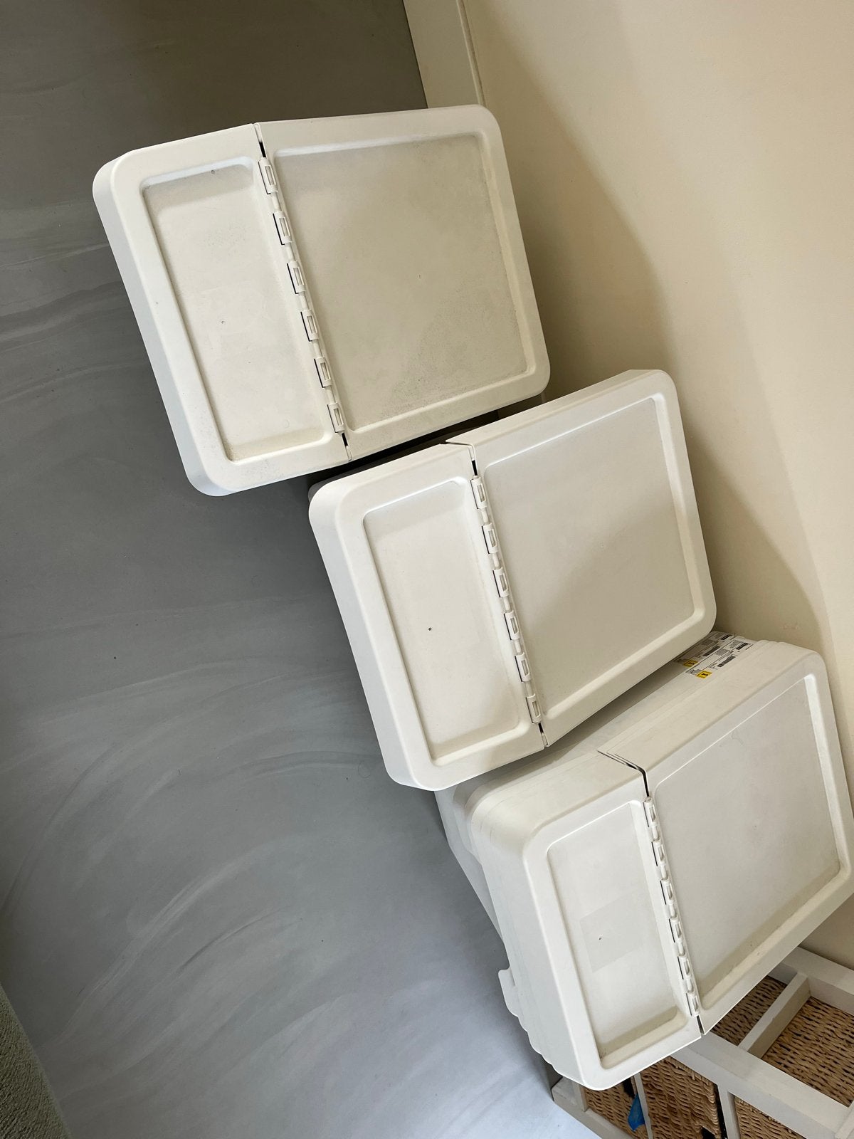 5x Witte Opbergbakken met Klep - Stapelbaar, Ophalen, Gebruikt, 40 tot 60 cm, 50 tot 75 cm