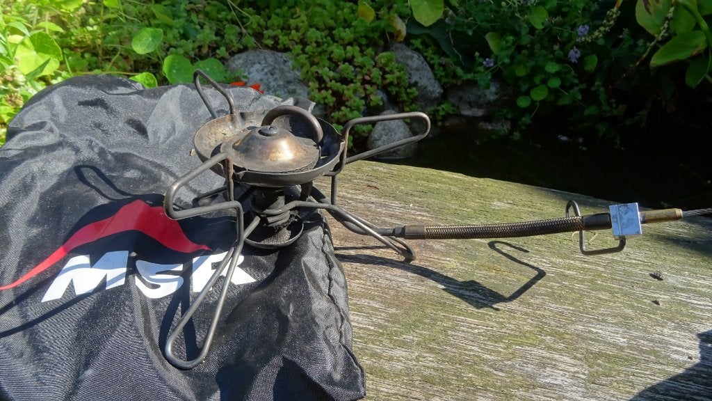 MSR benzinebrander met hoes, Ophalen of Verzenden, Gebruikt