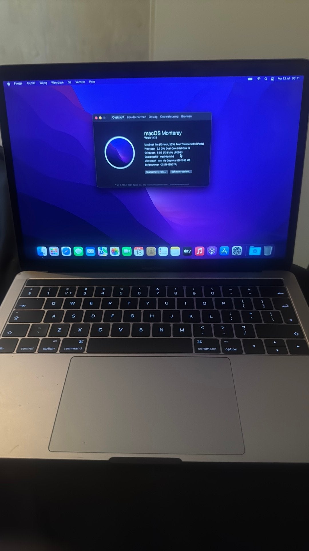 Macbook pro 2016, Computers en Software, Apple Macbooks, MacBook Pro, 2 tot 3 Ghz, 13 inch, Ophalen of Verzenden