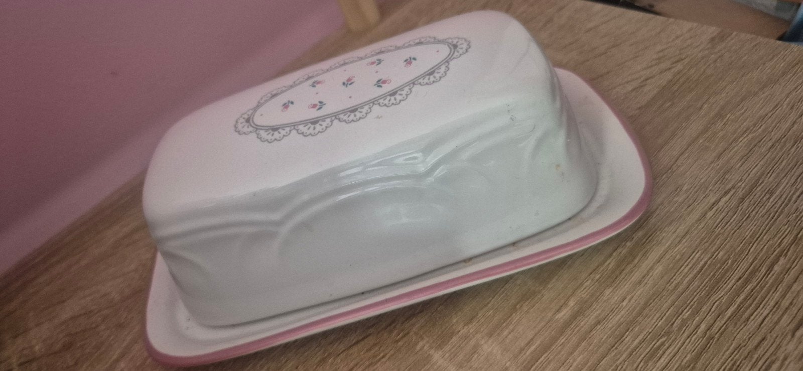 Vintage Victoriana botervloot 1988 roze rozenknop, Verzenden
