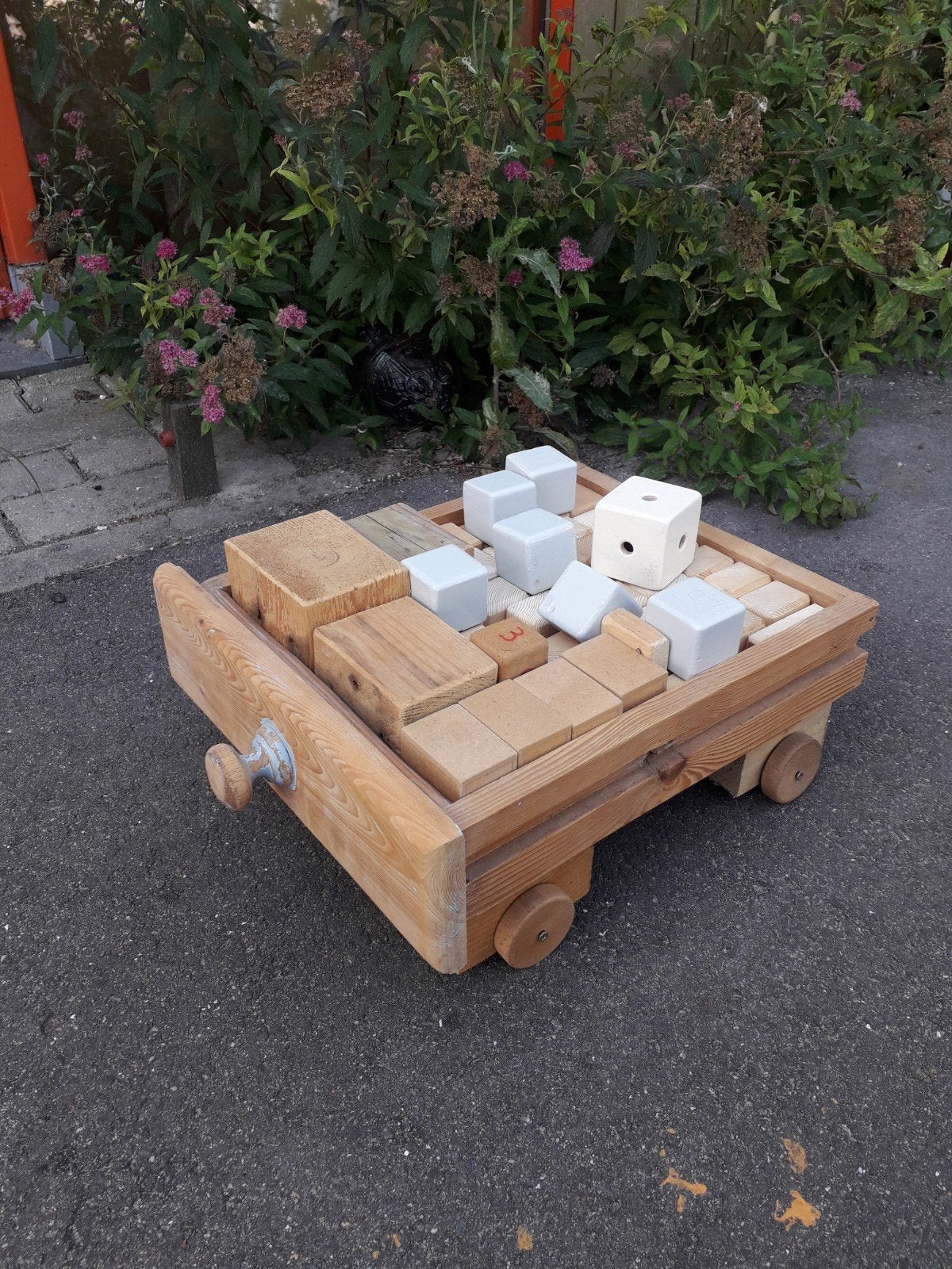 Houten Blokkenkar met Diverse Bouwblokken, Kinderen en Baby's, Speelgoed | Houten speelgoed, Ophalen, Gebruikt, Duw- of Trekspeelgoed