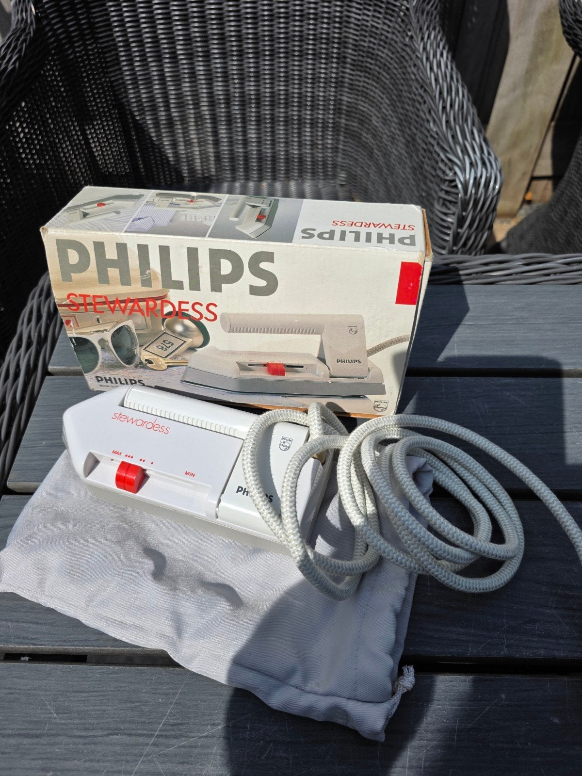 Vintage Philips Stewardess Strijkijzer met doos, Ophalen, Gebruikt, Strijkijzer met snoer