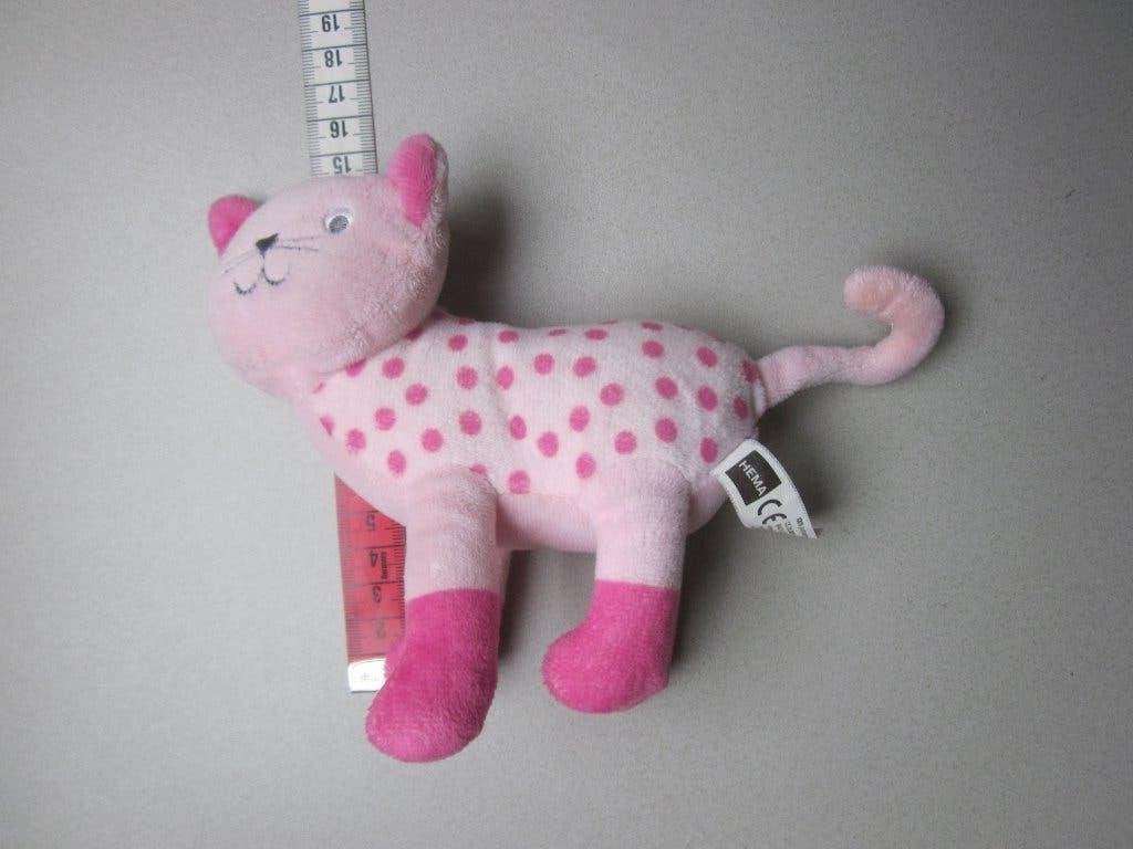 Hema zacht lichtroze met donkerroze stippen poes kat knuffel, Hema, Overige karakters, Ophalen of Verzenden, Zo goed als nieuw