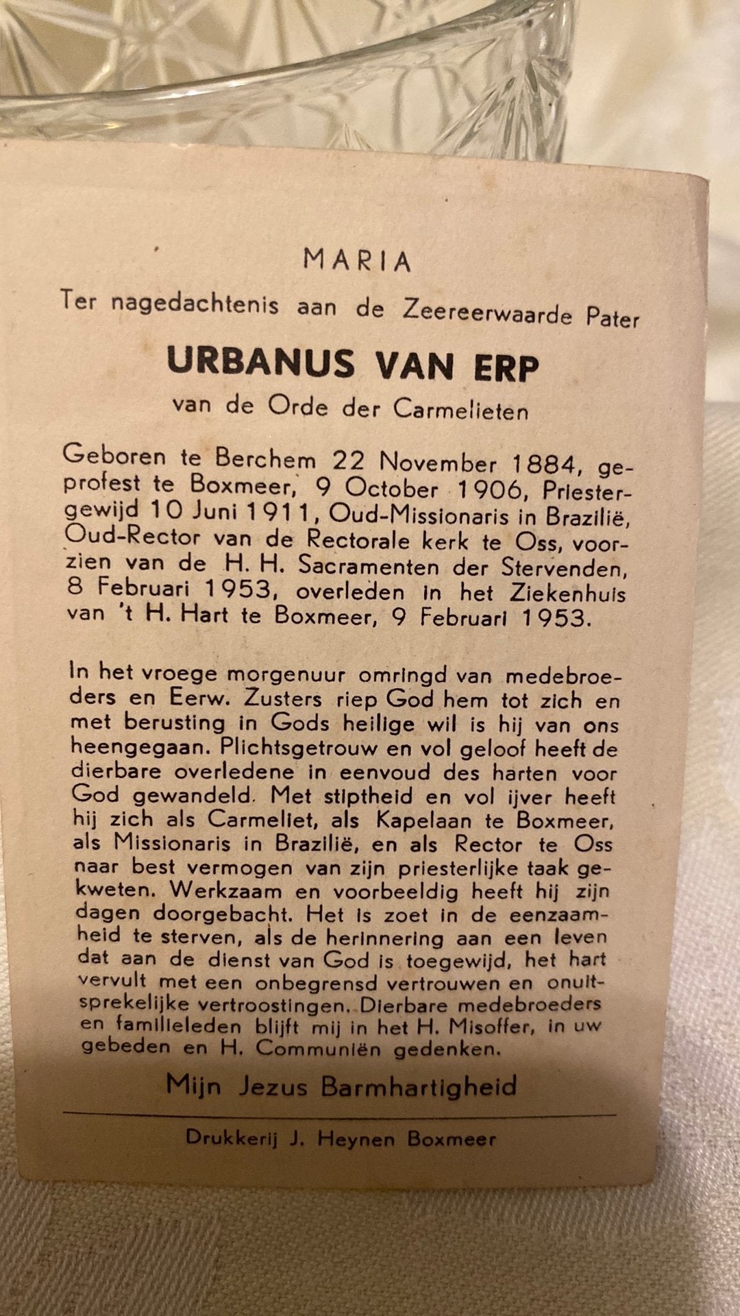 pater Urbanus van Erp 1884 Berchem 1953 Boxmeer Oss, Ophalen of Verzenden