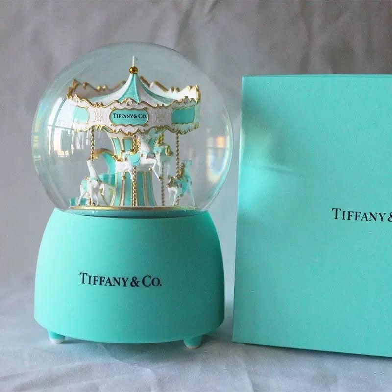 Tiffany & Co. Carrousel Muziekdoos Sneeuwbol, Blauw, Ophalen of Verzenden, Glas, Klassiek