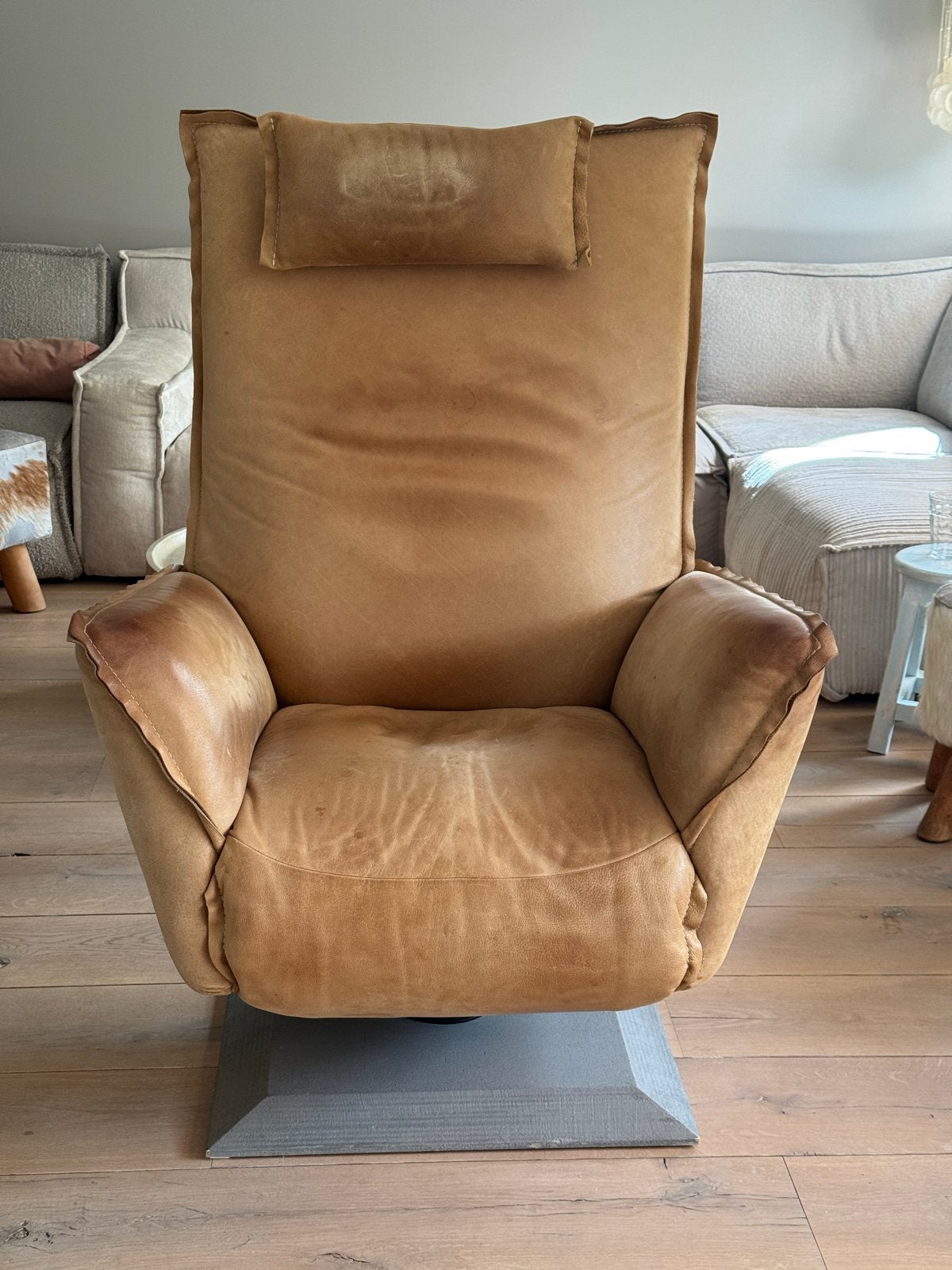 Relax fauteuil Jesse van Chill line - Cognac leer, Ophalen, Gebruikt, 75 tot 100 cm, Leer