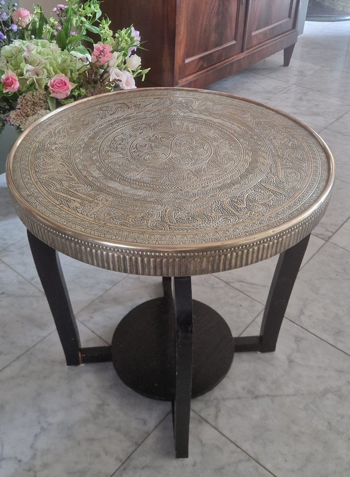 Art deco rook/bijzettafel met messing blad, Ophalen