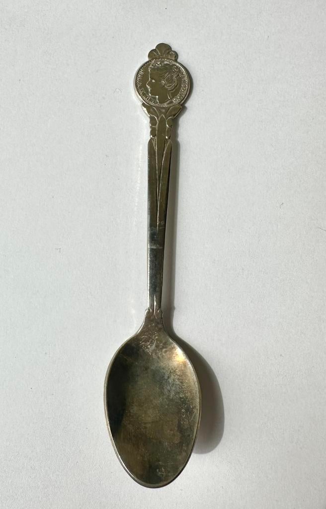 Vintage koffielepeltje met Wilhelmina munt 1903 KWF, Ophalen of Verzenden
