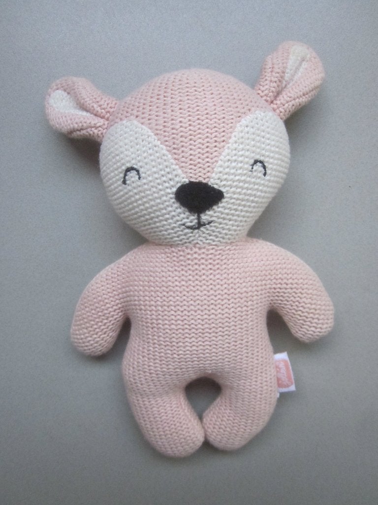 Jollein roze-wit gebreid zacht konijn knuffel, Overige merken, Overige karakters, Konijn, Ophalen of Verzenden