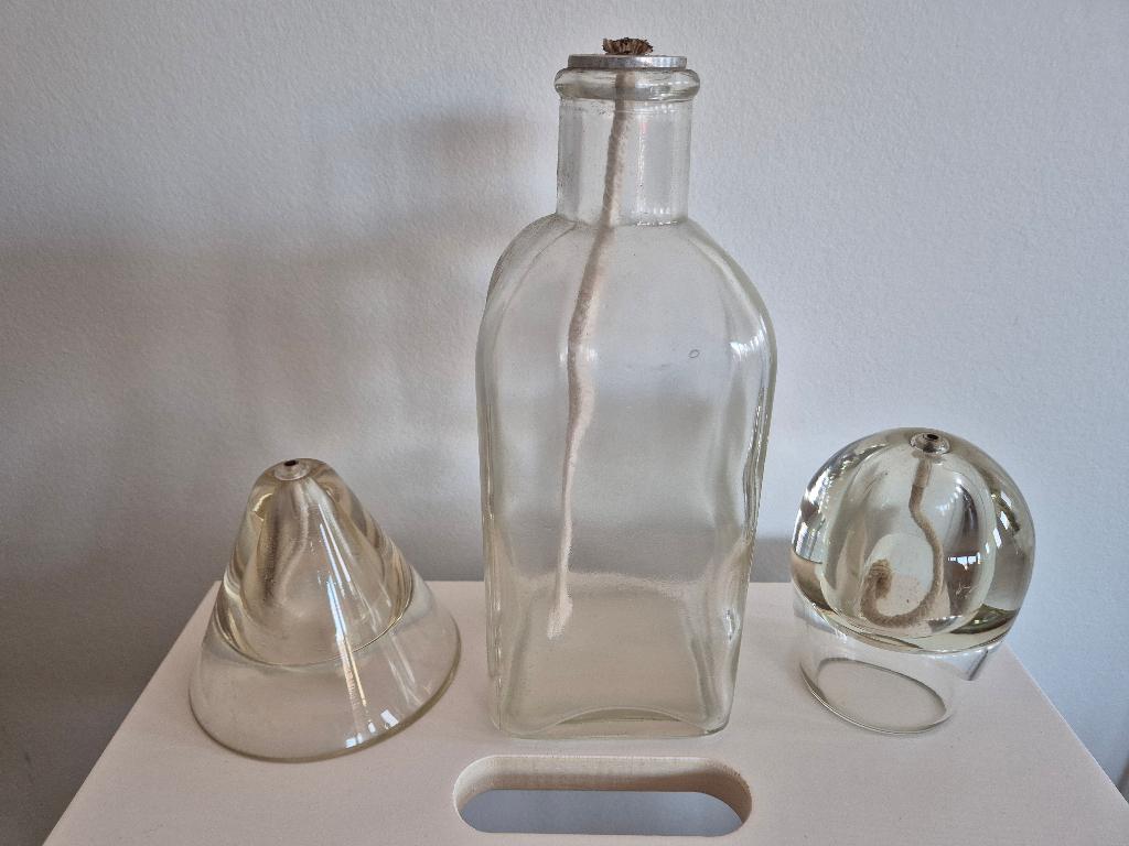 Olielamp van glas inclusief lont (3 stuks), Ophalen, Overige materialen, Gebruikt, Overige kleuren