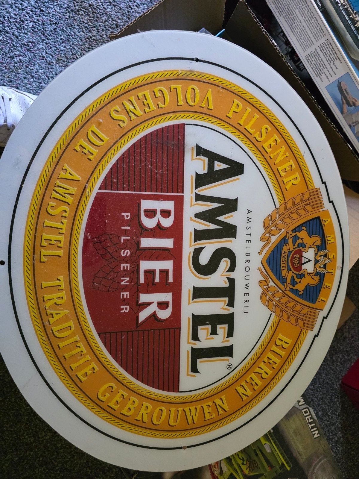Vintage Amstel Bier Reclamebord - Ovaal, Verzamelen, Ophalen of Verzenden, Gebruikt, Reclamebord