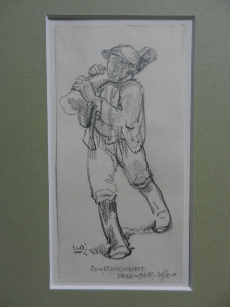 Tekening Sjouwerman tapijt(?) Willem vd Berg1966 (1886-1970), Ophalen of Verzenden, Tekening, Krijttekening, Gesigneerd