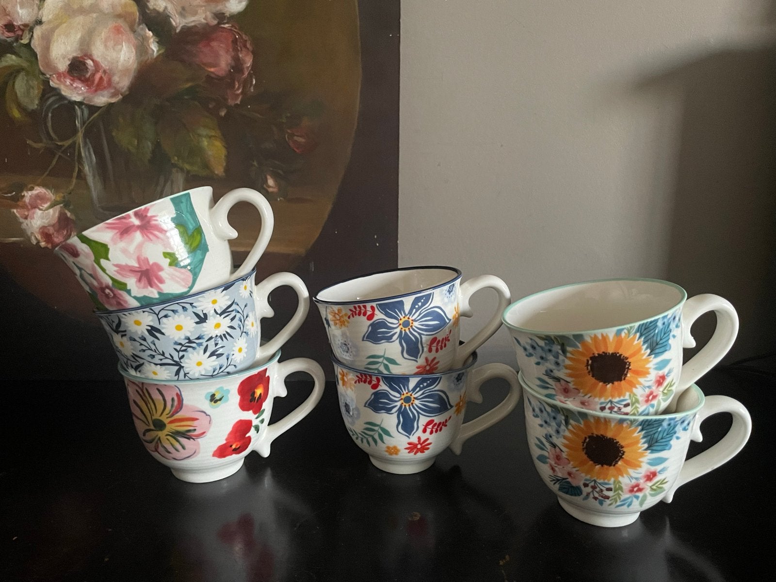 7 H&H gebloemde kopjes HOME, Huis en Inrichting, Keramiek, Ophalen of Verzenden, Zo goed als nieuw, Modern