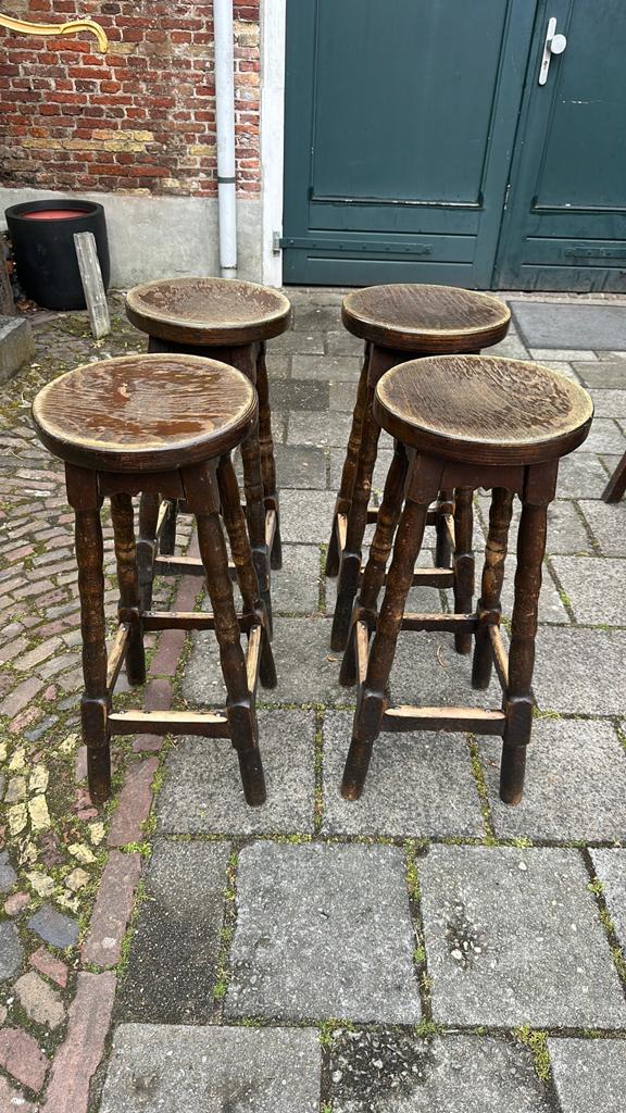 4 houten barkrukken, Huis en Inrichting, Barkrukken, 5 krukken of meer, Ophalen, Gebruikt, 60 tot 90 cm