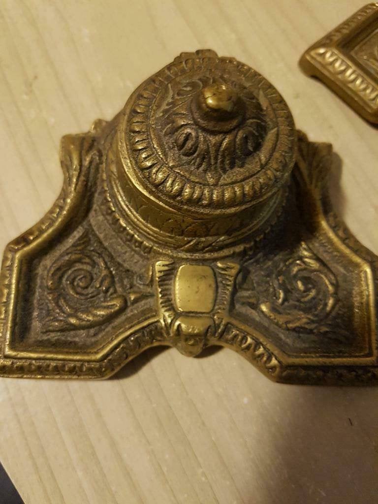 Antieke messing of brons inktpot, Ophalen of Verzenden, Koper