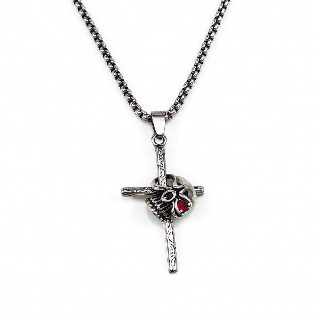 60cm x 3mm Ketting + Kruishanger Doodshoofd Dames Heren RVS, Birgitta-Gracht 33, 6465 EL Kerkrade, Nederland, Verzenden, Nieuw