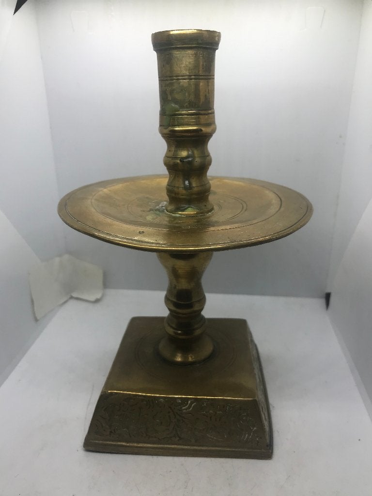 antiek brons schijf kanbelaber kandelaar, Antiek en Kunst, Ophalen of Verzenden, Koper of Brons
