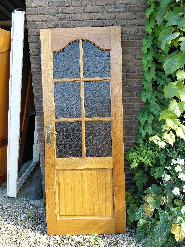 Binnendeur massief eiken met 6 sierglas ruitjes, Ophalen, Gebruikt, Minder dan 80 cm, Binnendeur