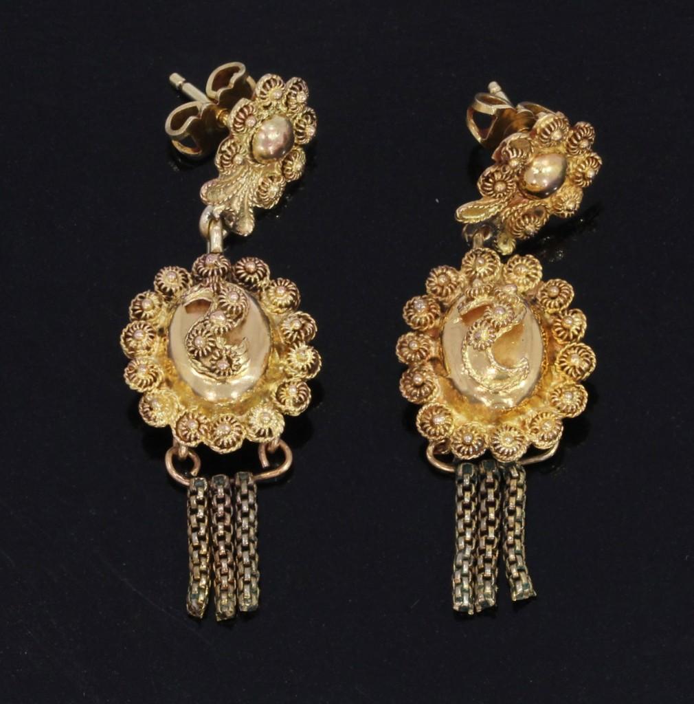 Filigrain 14k gouden antieke oorbellen baardjes pampel dames, Sieraden, Tassen en Uiterlijk, Verzenden, Goud, Oorbellen, Met edelsteen