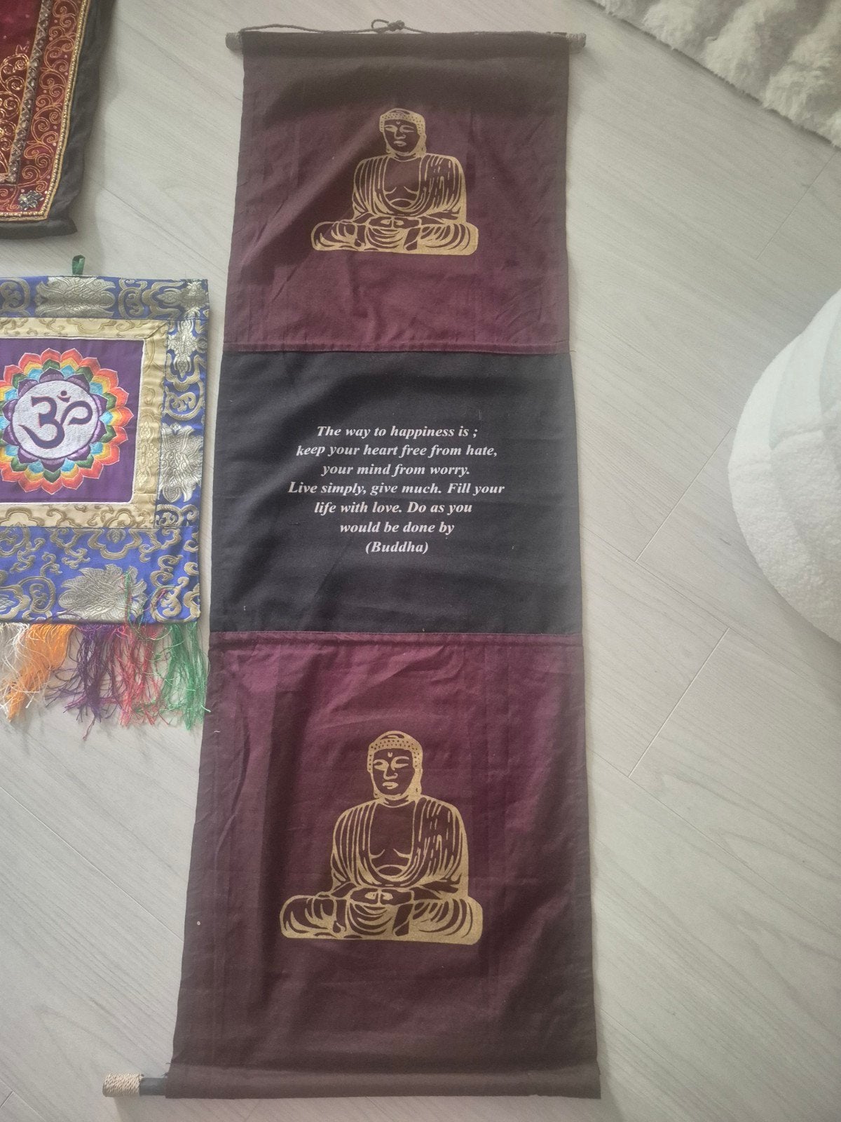 Buddha banner van stof met tekst 118 cm, Ophalen of Verzenden