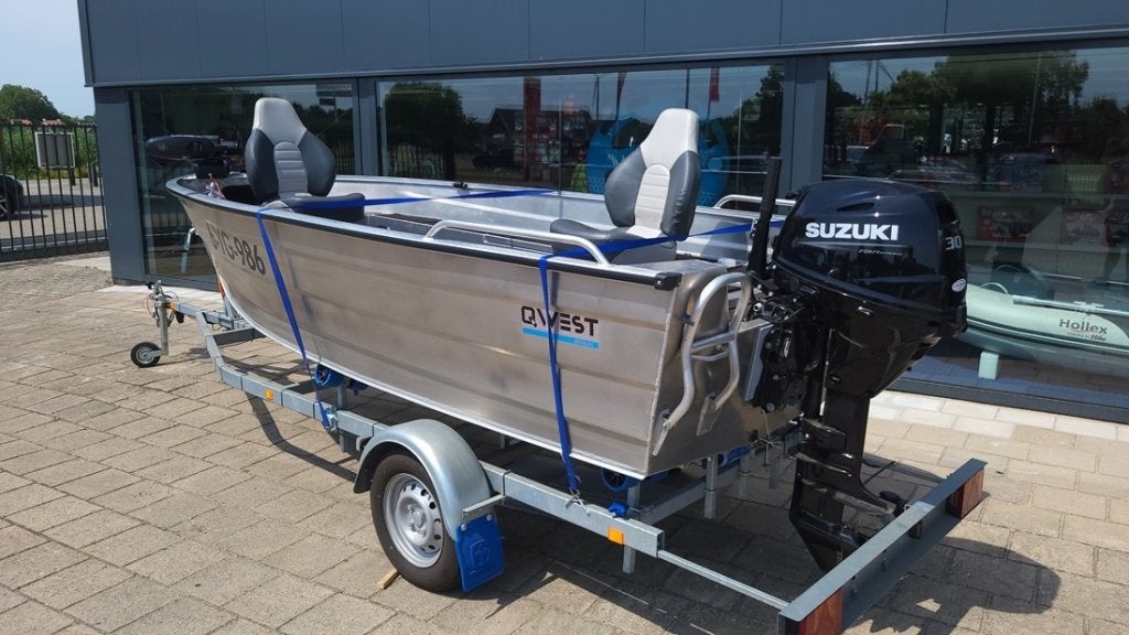 Qwest RF450 met Suzuki DF30 & Trailer - Minn Kota Terrova, Watersport en Boten, Ophalen, Overige merken, Aluminium, Zo goed als nieuw