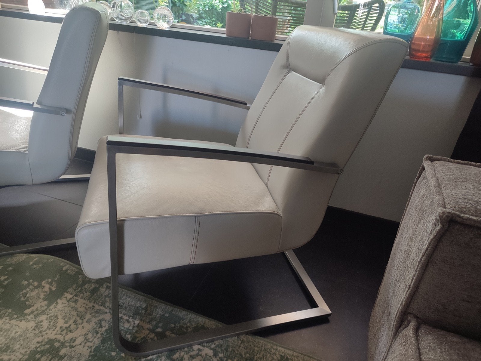 Mooie Lederen Fauteuils RVS met Wenge houten armleuningen., Ophalen, Wit, Leer