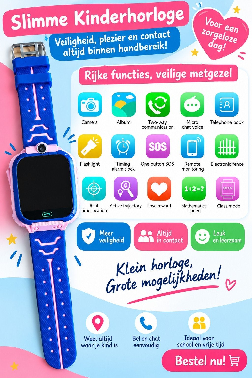 Nieuw in doos Roze Smartwatch voor Kinderen - Nog 2 Beschikb, Ophalen of Verzenden, Nieuw, Roze, Horloge