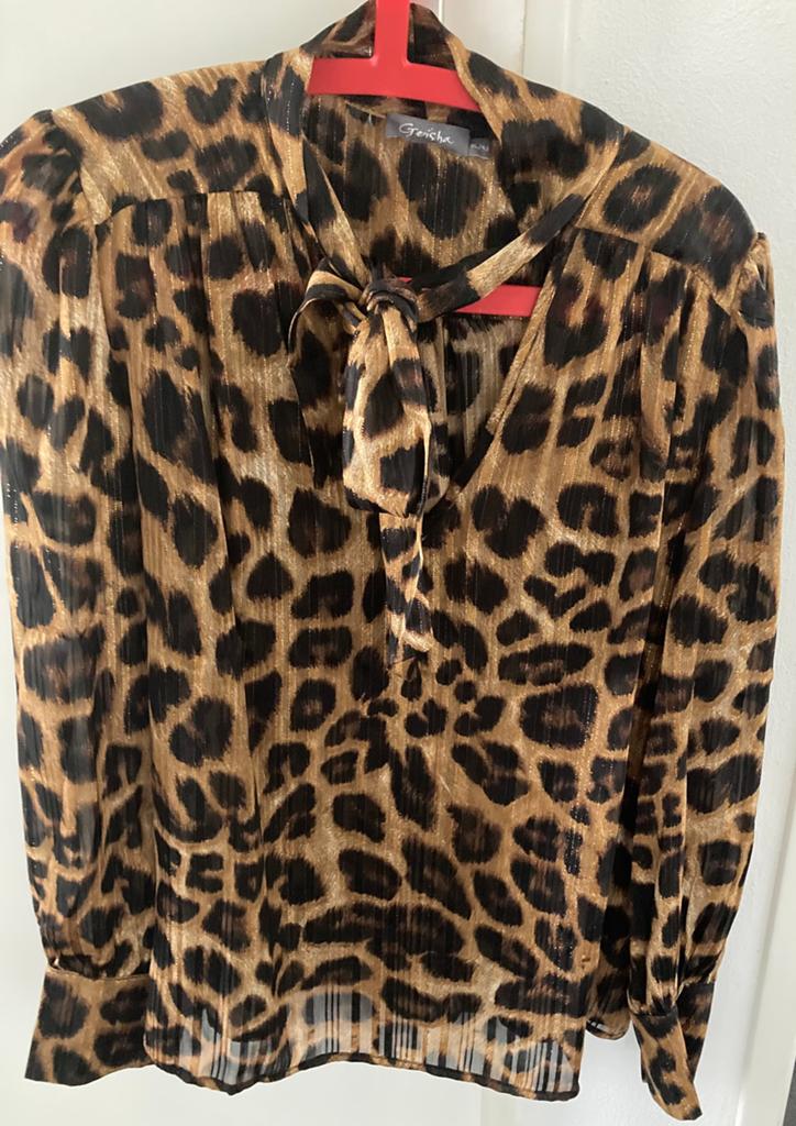Geisha blouse bruin zwart 42 XL, Ophalen of Verzenden, Zo goed als nieuw, Maat 42/44 (L), Bruin