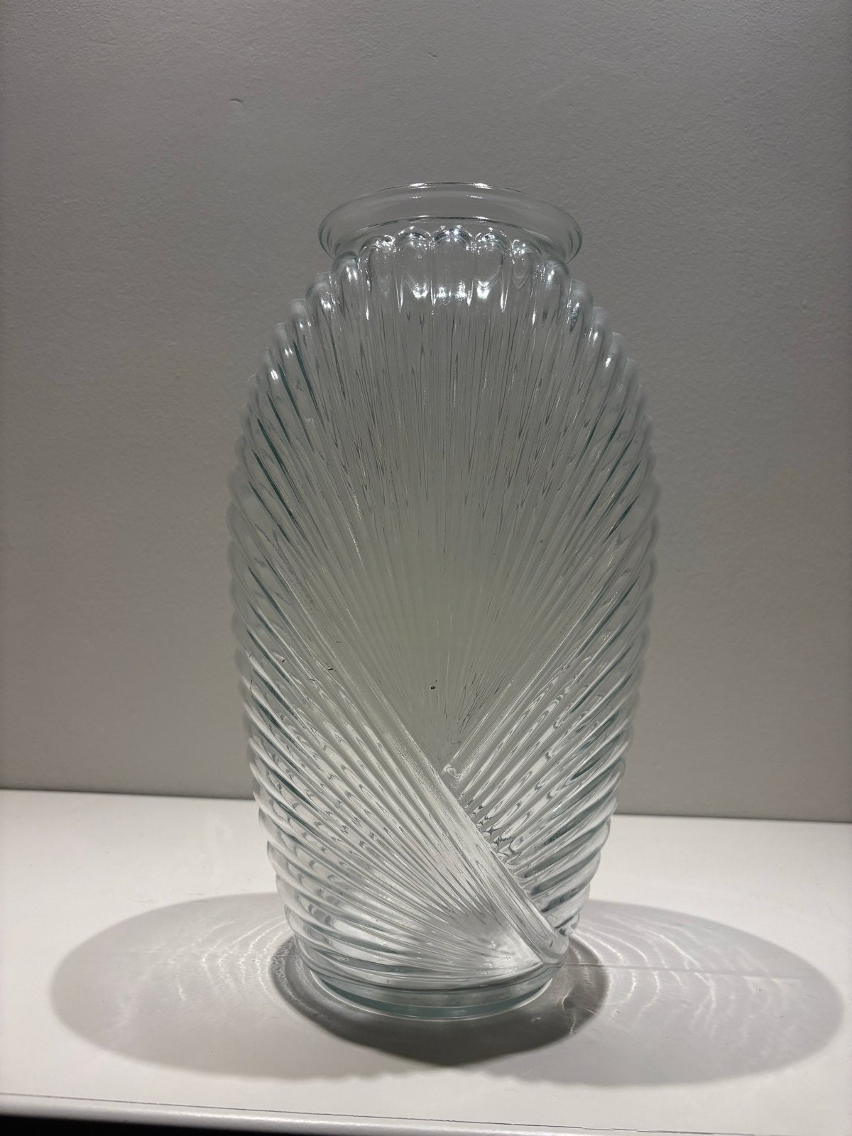 Vintage art deco glazen vaas met ribbel structuur, Ophalen of Verzenden