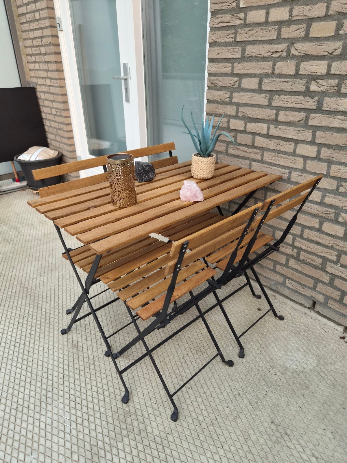 Tuintafel met 4 stoelen - inklapbaar, Ophalen, 4 zitplaatsen, Zo goed als nieuw, Tuinset