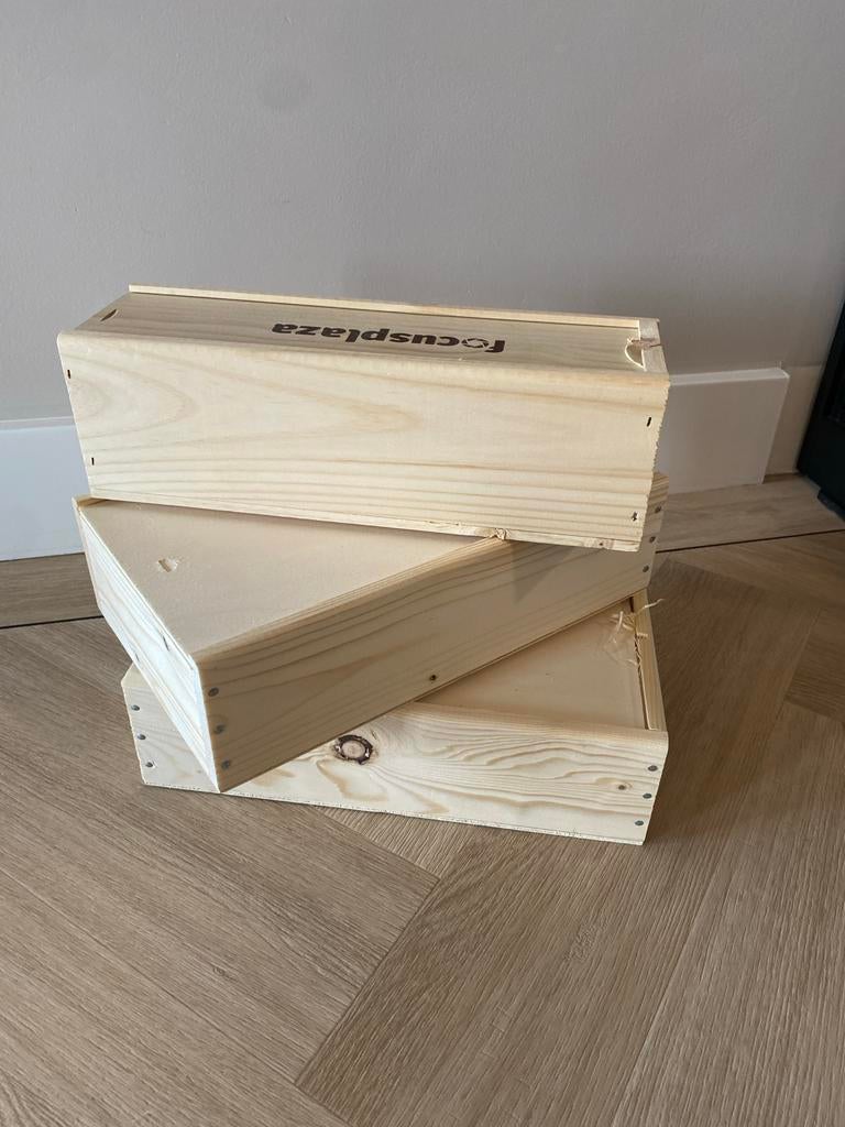 Set van 3 houten kistjes met schuifdeksel, Ophalen, Zo goed als nieuw, Overige houtsoorten, Minder dan 50 cm