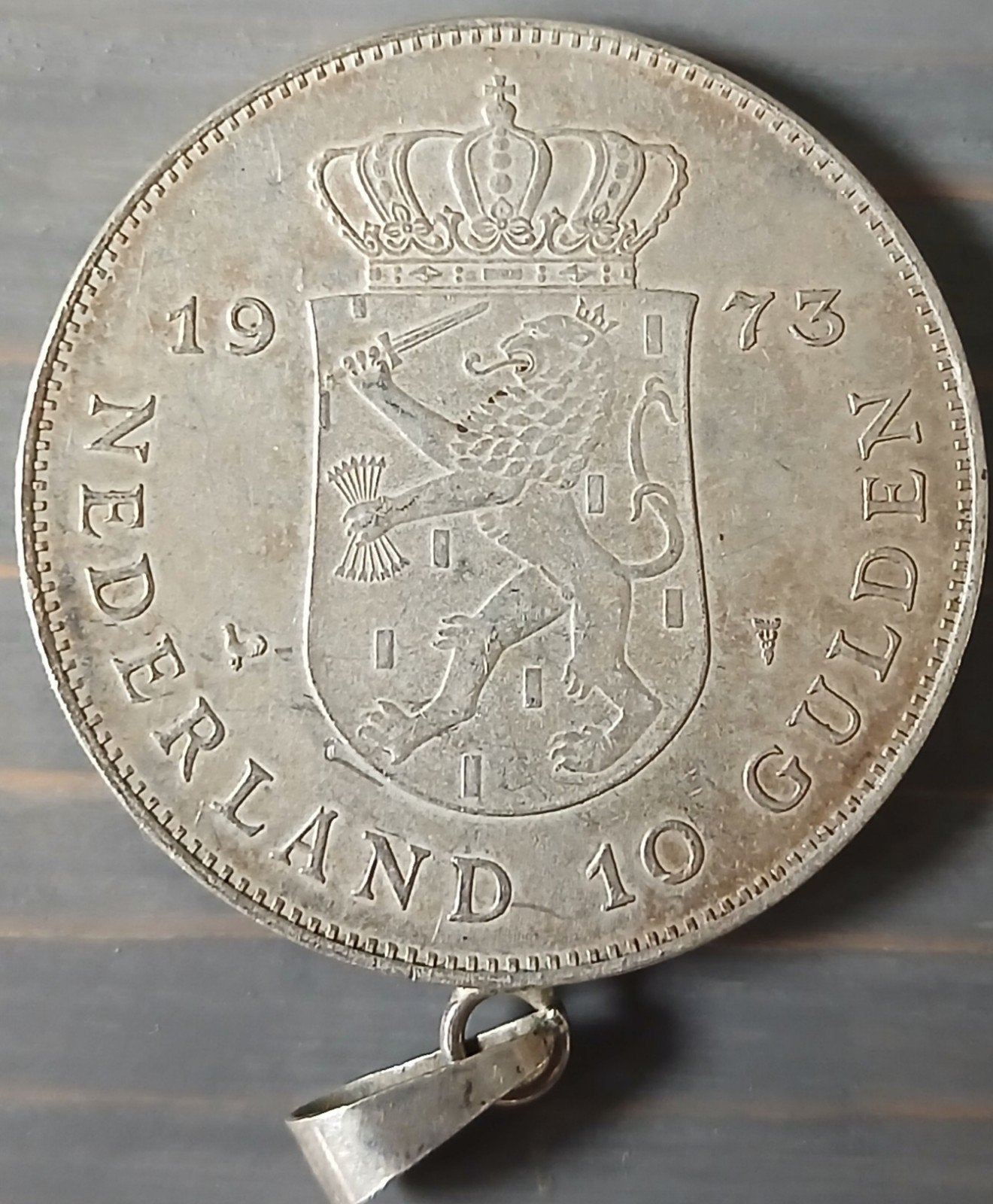 Zilveren 10 Gulden Munt Hanger Juliana 1973, Koningin Juliana, Zilver, Ophalen of Verzenden, Losse munt