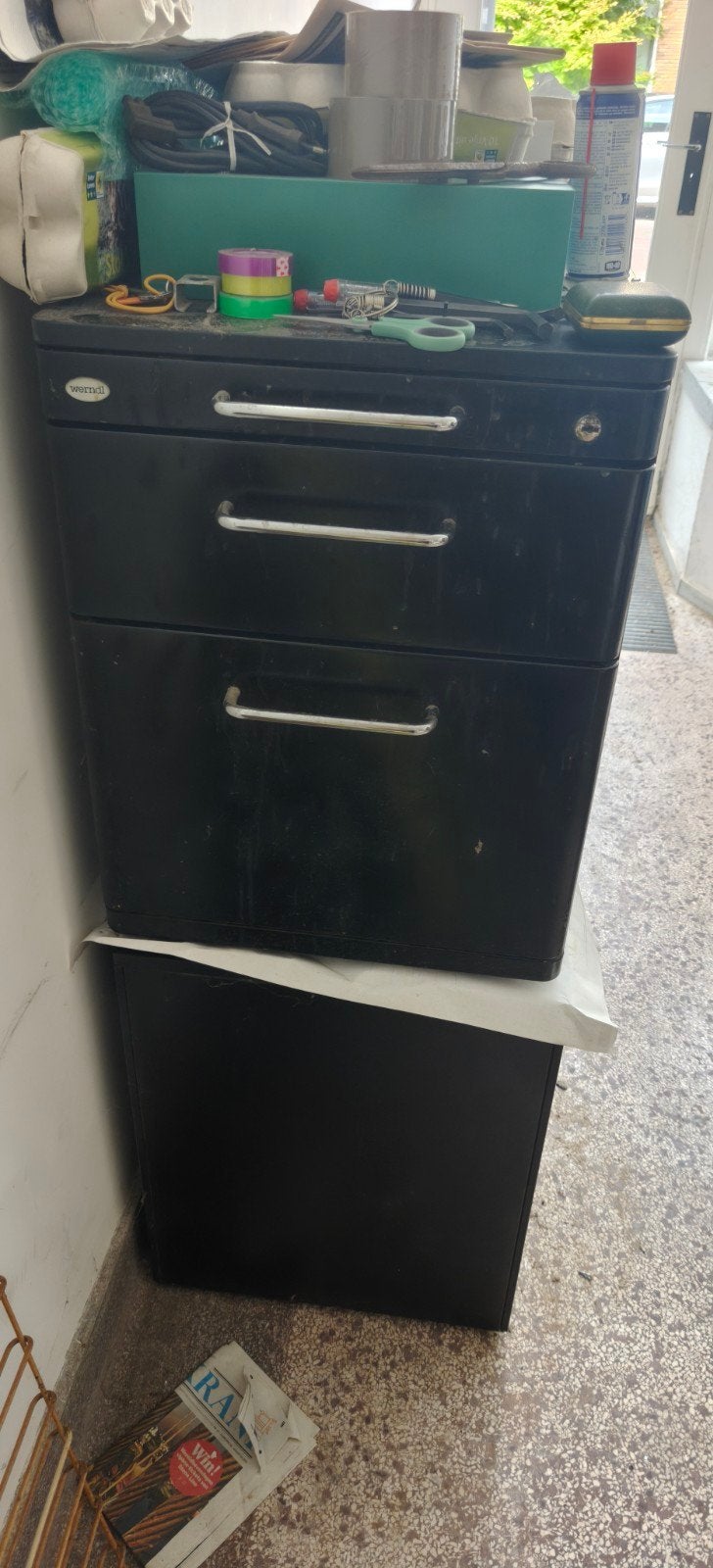 Werndl metalen ladeblok, extra diep, 3 laden, zwart, Huis en Inrichting, Kasten | Ladekasten, Ophalen, Kunststof, Gebruikt, 3 of 4 laden