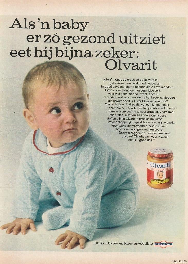 retro reclame 1968 Nutricia Olvarit jongetje pyjama, Verzamelen, Verzenden, Overige typen