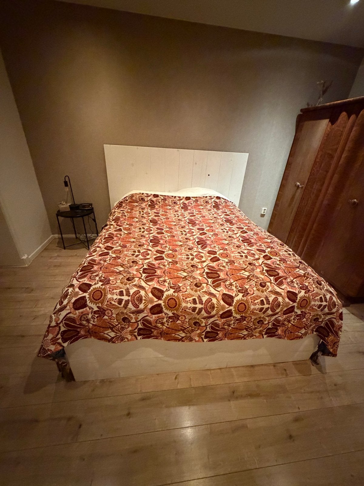 Wit Bedombouw 160cm met hoofdbord, Ophalen, Gebruikt, Wit, Tweepersoons