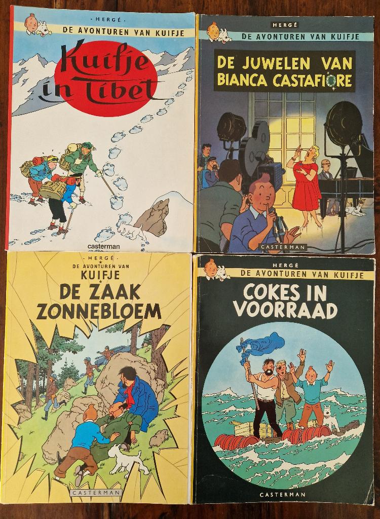 De avonturen van Kuifje, 4 verschillende stripboeken, Meerdere stripboeken, Hergé, Ophalen, Gelezen