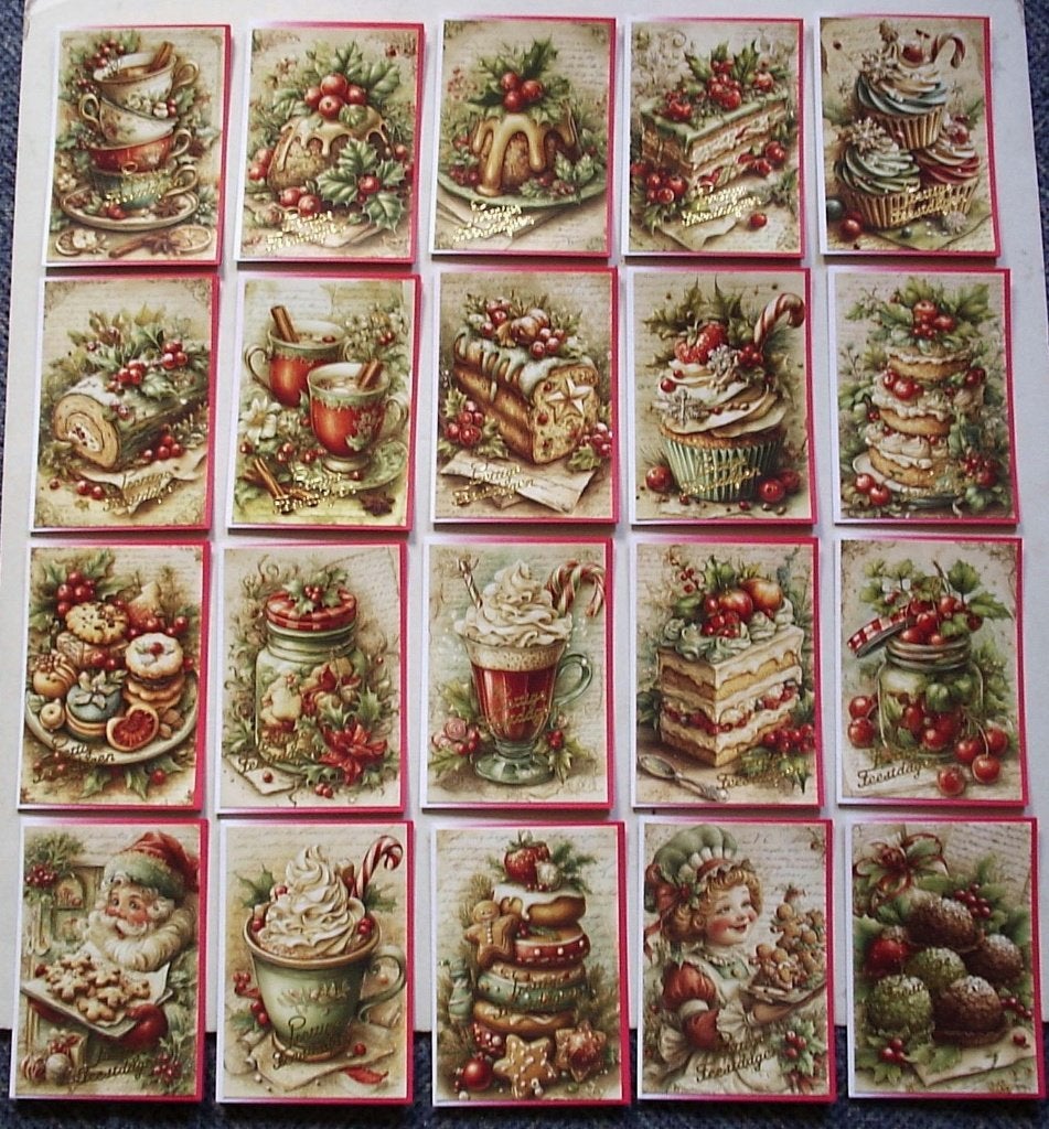 Set van 20x zelfgemaakte kerstkaarten met allerlei lekkers, Verzenden, Nieuw, Kerst