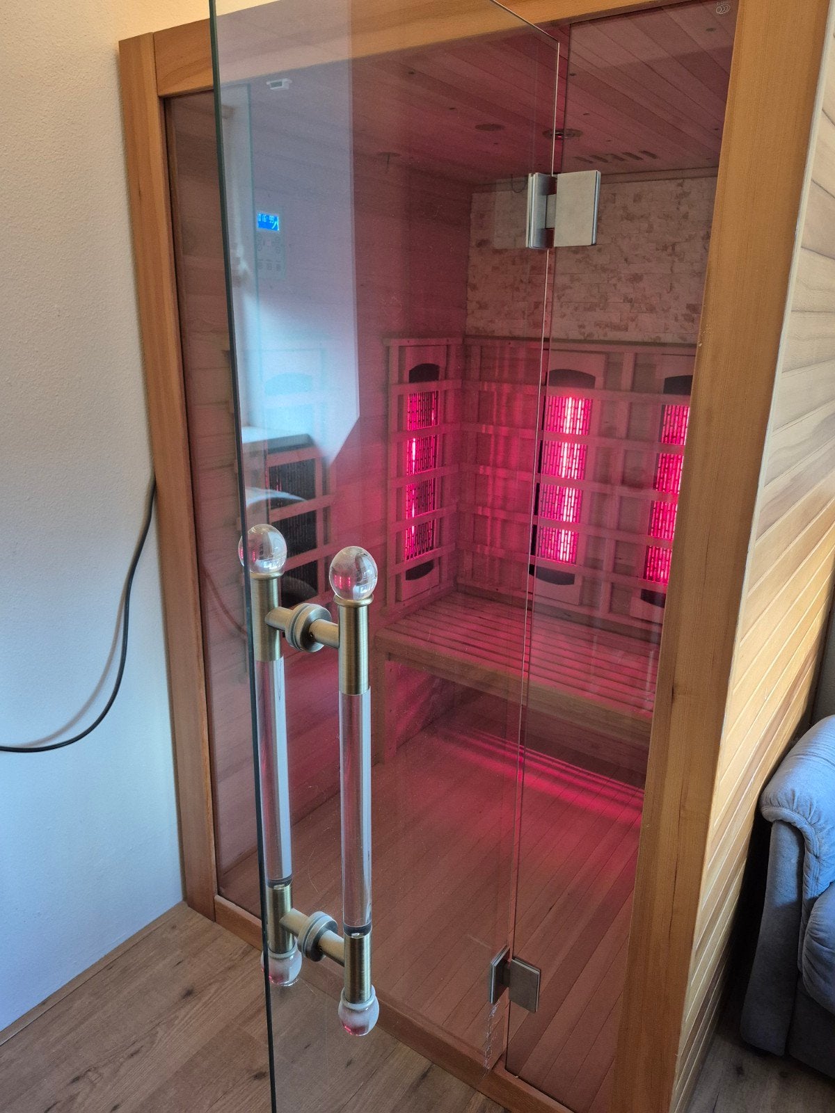 Infrarood sauna met glazen deur en bedieningspaneel, Ophalen, Zo goed als nieuw, Infrarood, Complete sauna