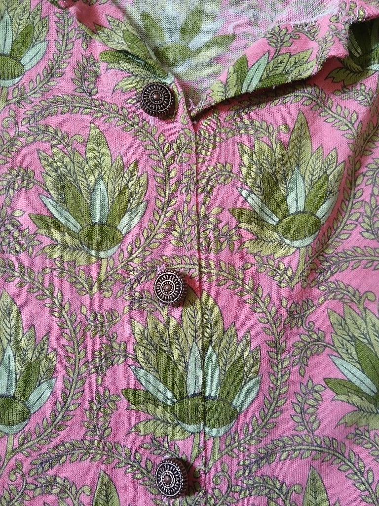 Vintage jaren 70 puntkraag rose groen botanische blouse, M, Verzenden, Vintage, Roze, Maat 36 (S)
